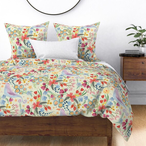 Floral Duvet Cover Birds & Stars by Jennifergeldard Etsy