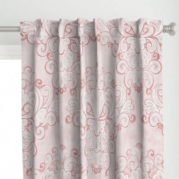 Mauve Damask Curtain Panel - Romantic Rococo Damask by patricia_lima - Pastel Blush Pink Seashell Rose Custom Curtain Panel by Spoonflower