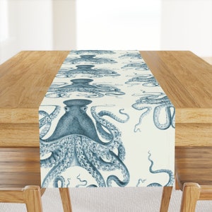 Vintage Nautical Table Runner - Octopus Oasis In Sea by willowlanetextiles - Steampunk Kraken Cotton Sateen Table Runner by Spoonflower