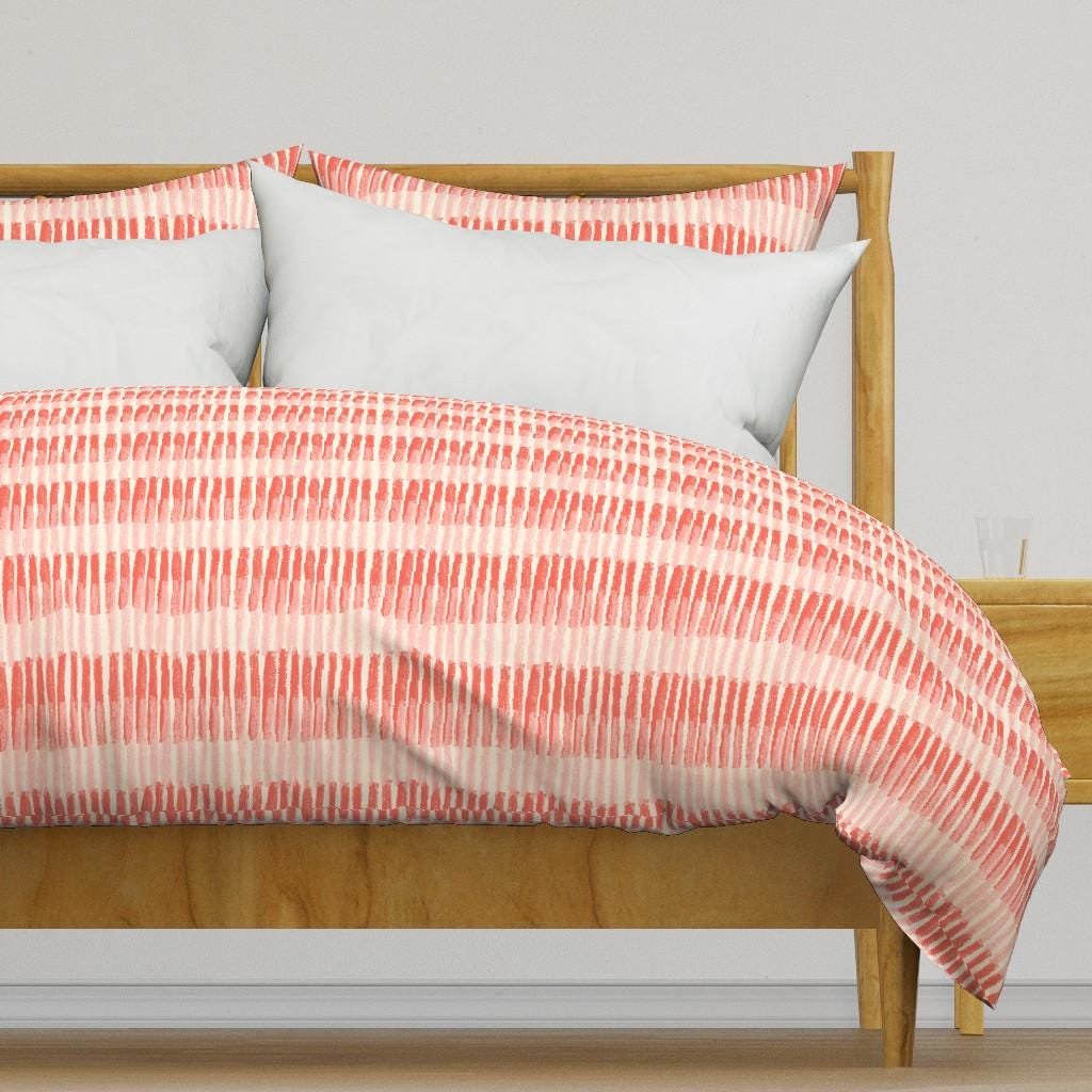 Coral Stripes Bedding - Coral Stripes by juliaschumacher - Painterly Blush Cotton Sateen Duvet Cover OR Pillow Shams by Spoonflower
