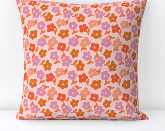 Valentines Day Throw Pillow - Small Daisy On Pink by erin__kendal - Coral Pink   Decorative Square Throw Pillow by Spoonflower