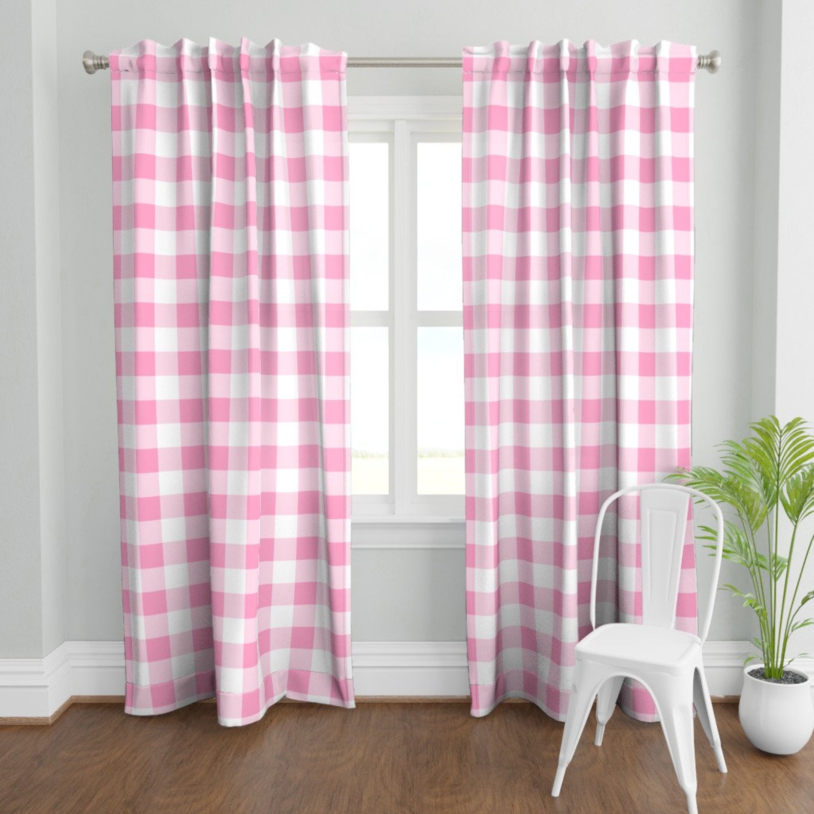 Buffalo Check Curtain Panel Carnation Pink Check by Etsy