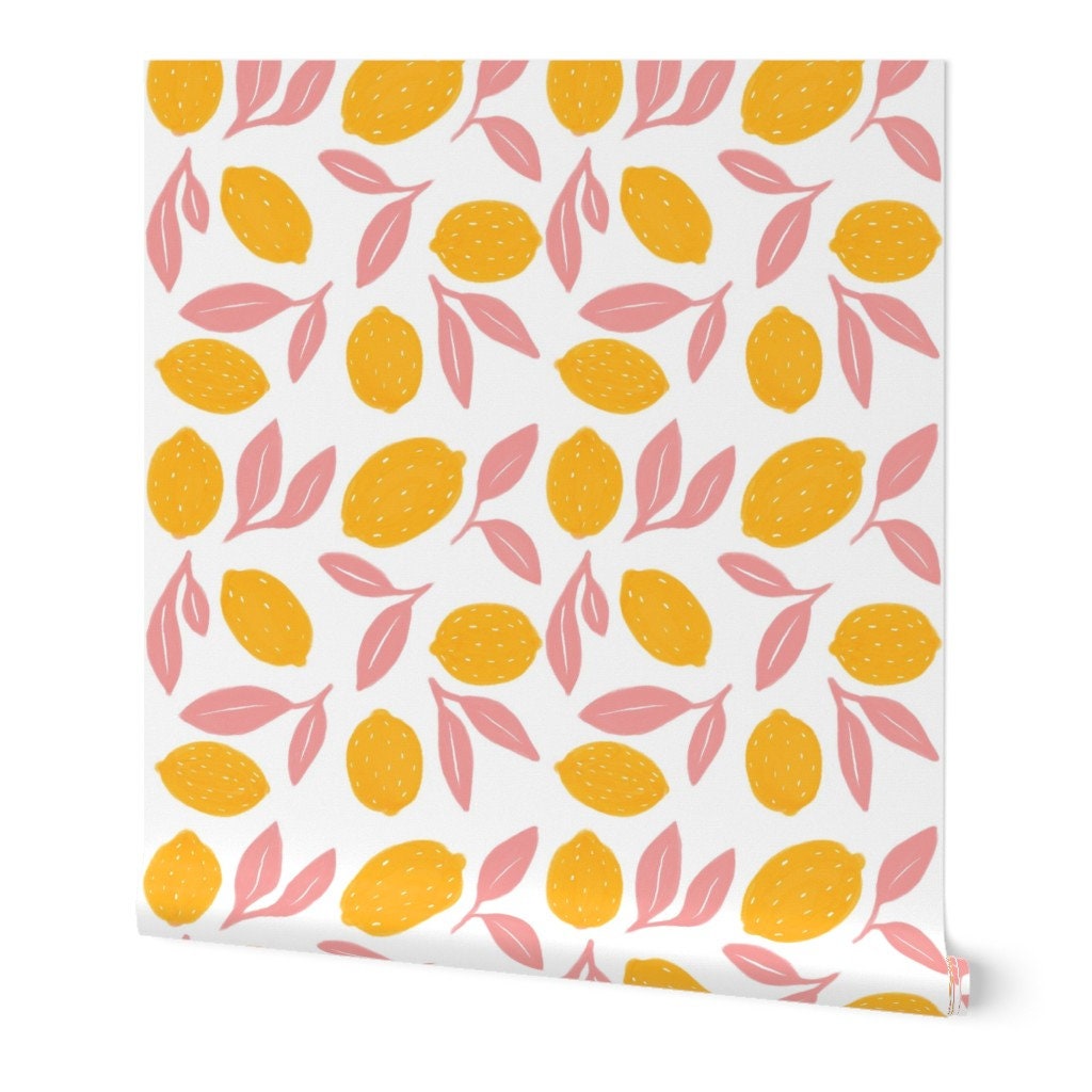 Pink Wallpaper Pink Lemonade by notbaddesignco Yellow | Etsy