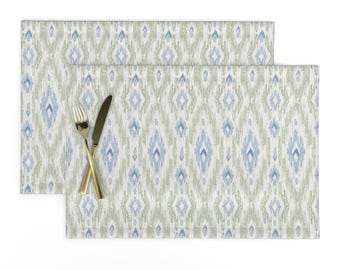 Ikat Placemats Set of 2 - Stripes Faux Linen Modern Coastal Boho Grandmillennial Cloth Placemats - Coco by bloomerydecor