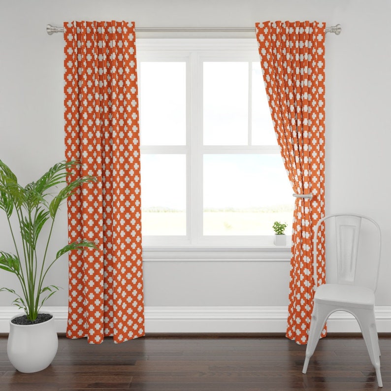Geometeric Custom Curtain Panel by Spoonflower Swiss Cross Curtain Panel Plus Signs On Orange by