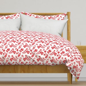 Floral Bedding - Hungarian Art by whimsical_brush - Folk Red White Scandinavian Art Cotton Sateen Duvet Cover OR Pillow Shams by Spoonflower