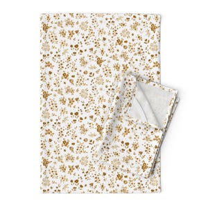 Ditsy Floral Tea Towels (Set of 2) - Darlene Floral Gold White by crystal_walen - Mustard Gold Spring Linen Cotton Tea Towels by Spoonflower