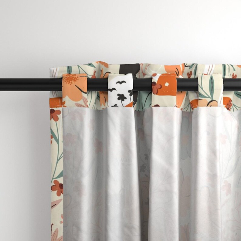 Cute Halloween Ghost Curtain Panel - Pastel Floral Pumpkin Orange Black Cat Custom Curtain Panel - Ghosts And Pumpkin by sally_mountain - image 4