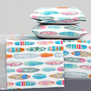 Watercolor Surfboard Sheets - Surfboards by tasiania - Tropical Summer Modern Beach Home Cotton Sateen Sheet Set Bedding by Spoonflower