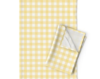 Yellow Tea Towels (Set of 2) - Lemoncello Gingham  by kirstudio -  Bright Gingham Lemon Country Linen Cotton Tea Towels by Spoonflower