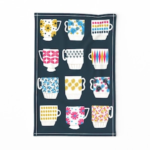 Retro Tea Towel - Teacup Vintage Style Kitchen by andrea_lauren - 1970s Tea Cup Vintage Style  Linen Cotton Canvas Tea Towel by Spoonflower