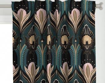 Panel de cortina con murciélagos y flores - Elegante panel de cortina personalizado, glamoroso, gótico maximalista de los años 20 - Elegante art déco de misentangledvision -