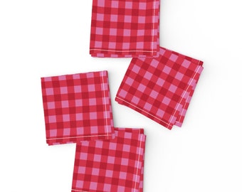 Red And Pink Check Cocktail Napkins (Set of 4) - Valentine's Day Gingham by yara_dutra - Bright Plaid Lovecore Cloth Napkins by Spoonflower