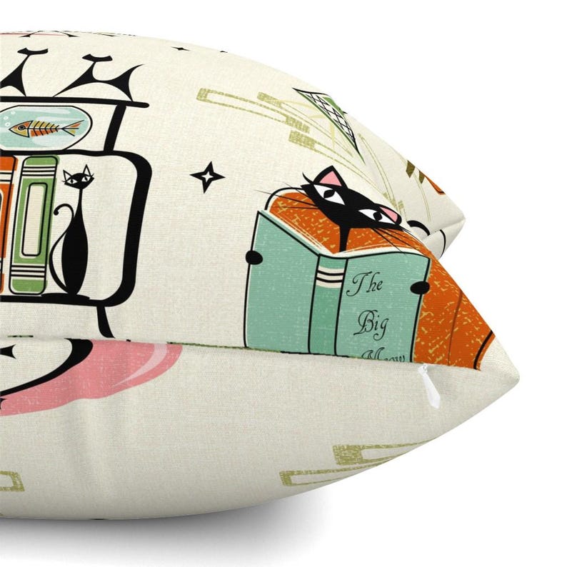Mid Century Modern Retro Cats Throw Pillow - Thumbnail 4