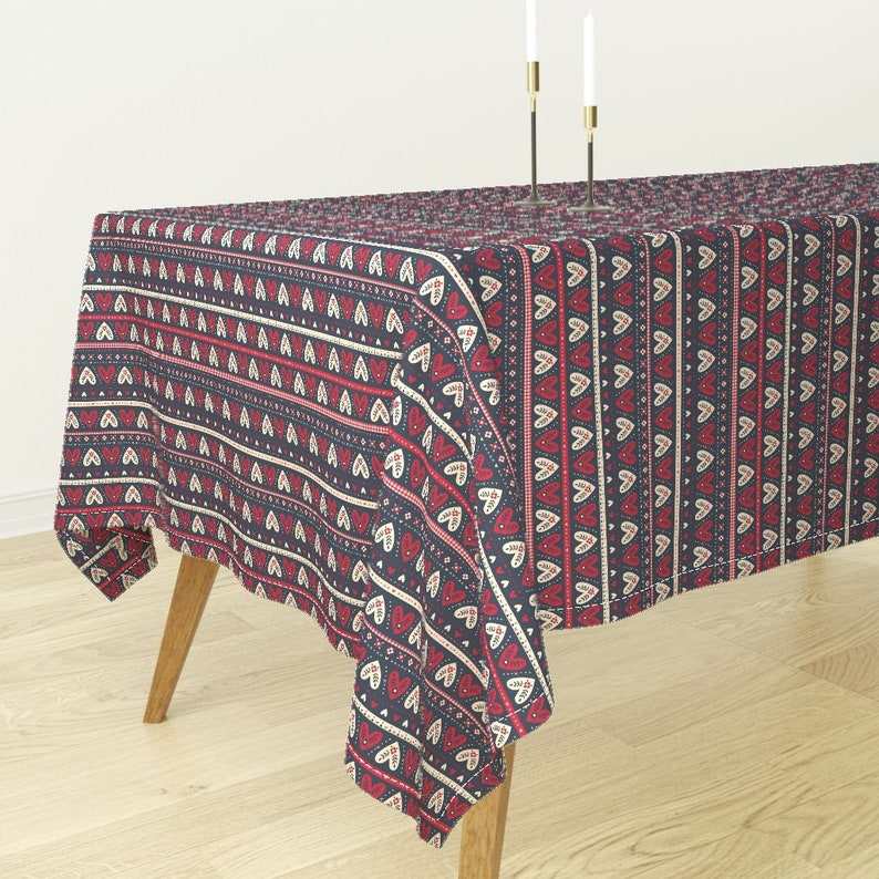 Farmhouse Holiday Christmas Rustic Folk Art Cotton Sateen Tablecloth by Spoonflower Hearts Tablecloth Folk Heart by laura/_may/_designs
