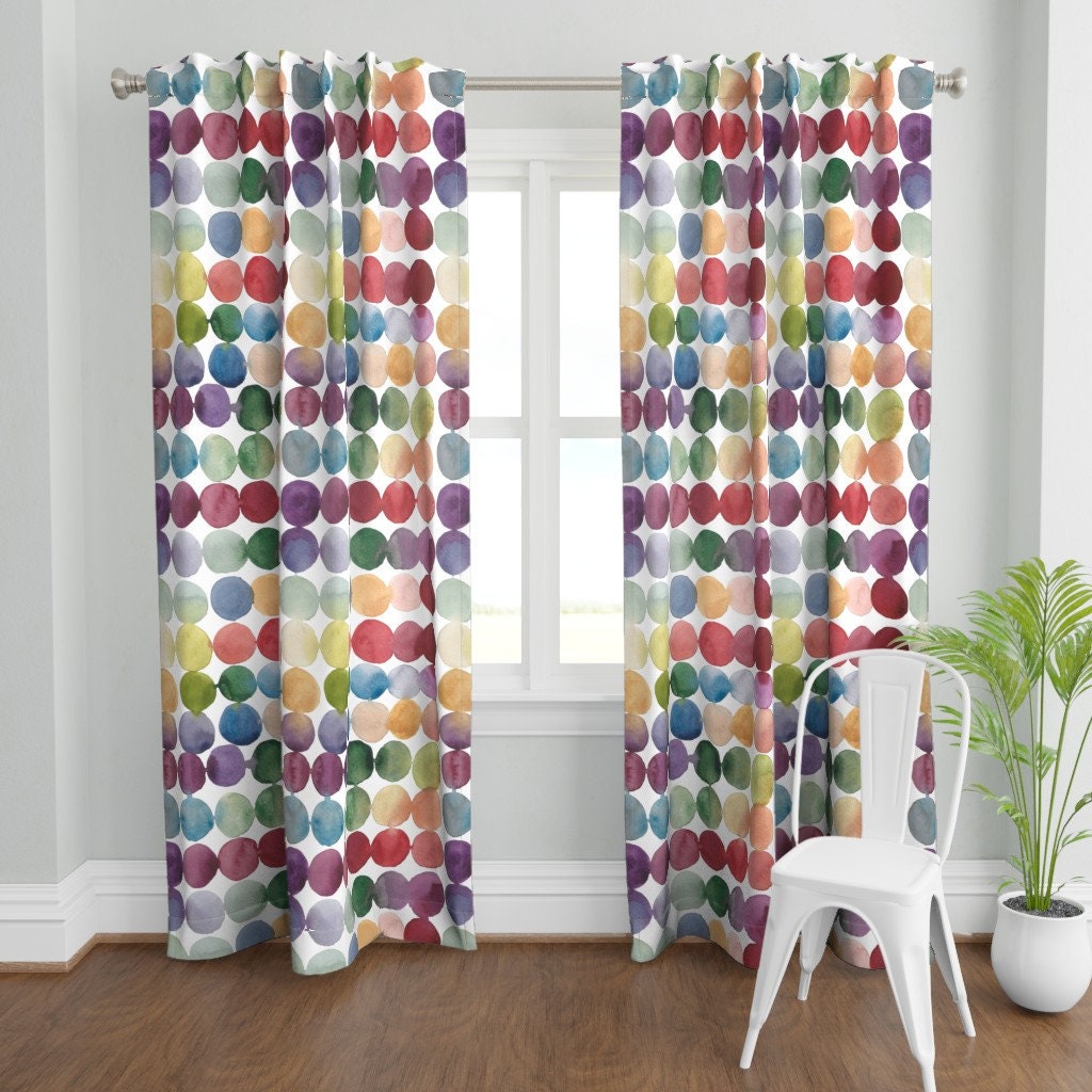 Watercolorrainbow Curtain Panel Large-scale Colorful Spots - Etsy