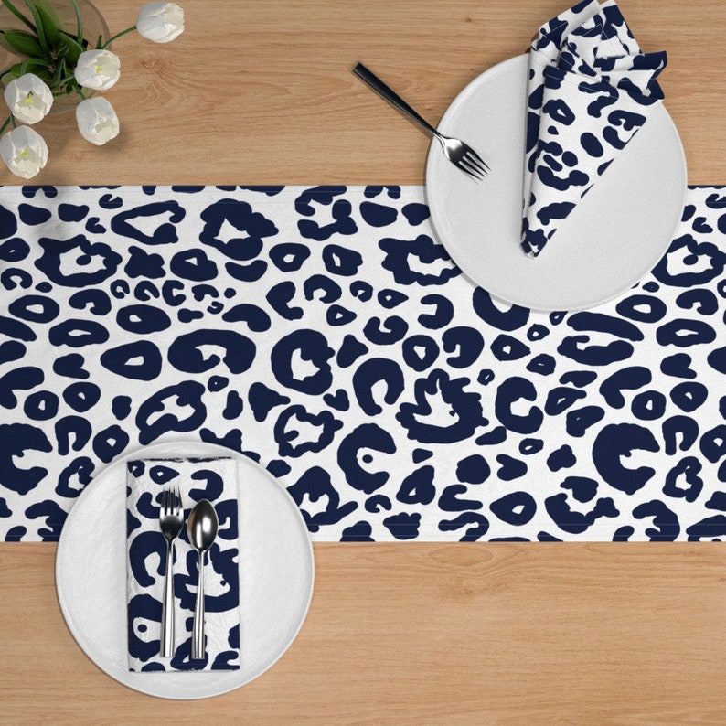 Animal Print Table Runner Cheetah Chic Navy On White by Etsy