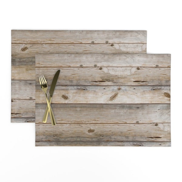 Wallpaper Placemats (Set of 2) - Reclaimed Planks Horizontal by willowlanetextiles - Wood Grain Planks Cloth Placemats by Spoonflower