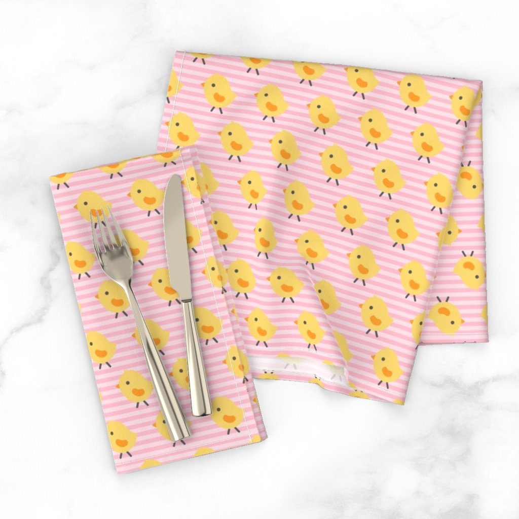 Discover Easter Chicks Pink Stripe Yellow Napkins
