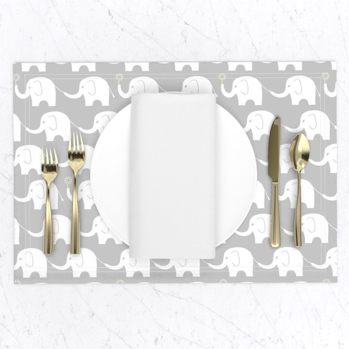 Elephant Placemats set of 2 Elephant Parade on Grey by Etsy