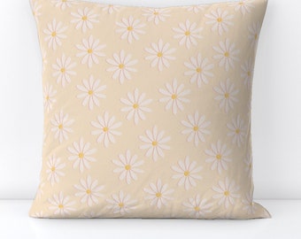 Peach Daisies Throw Pillow - Spring Daisy Flowers by punchystuff - Baby Nursery  Children Room Decorative Square Throw Pillow by Spoonflower