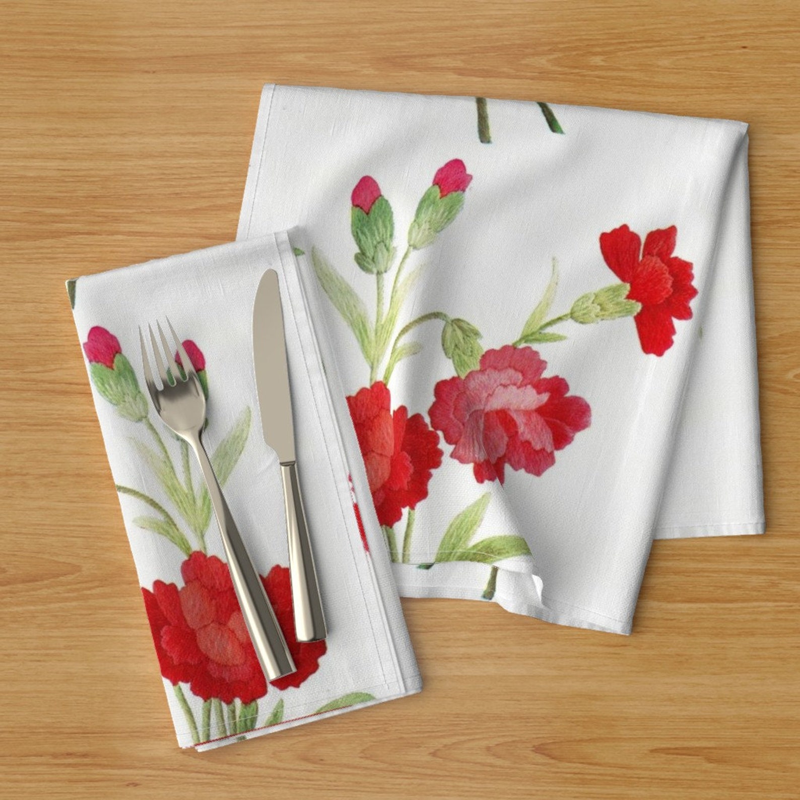 Embroidery Dinner Napkins Set of 2 Vintage Red Carnations Etsy