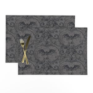 Goth Placemats (Set of 2) - Gothic Lace - Bats by appleyards - Lace Grey Gothic Bats Halloween Witches Web Cloth Placemats by Spoonflower