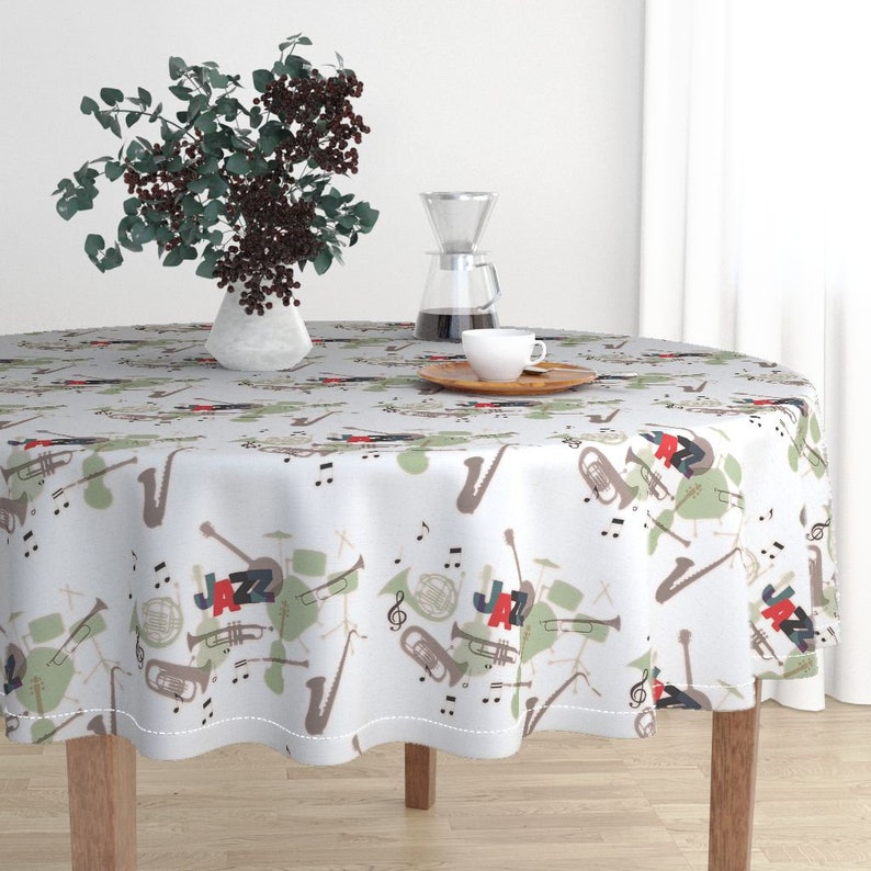 Music Instruments Vintage Cotton Sateen Circle Tablecloth by Spoonflower Jazz Round Tablecloth Jazz Mood With Texture by lucybaribeau