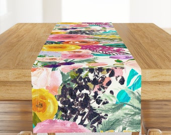 Watercolor Floral Table Runner - Autumn Blooms Giant Bright  by theartwerks - Botanical Spring  Cotton Sateen Table Runner by Spoonflower