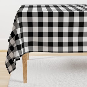 Checked Tablecloth - Buffalo Plaid by mkokolo - Farmhouse Home Black And White Neutral Holiday Cotton Sateen Tablecloth by Spoonflower