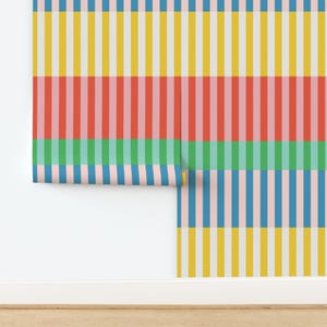 Bold Multicolor Non-Pasted Wallpaper - Large Funky Stripes by kristinaforrest - Stripe Modern Stripes Wallpaper Double Roll by Spoonflower