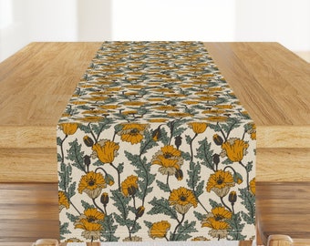 Vintage Floral Table Runner - Joon Poppy Bright by holli_zollinger - California Poppy Bohemian Cotton Sateen Table Runner by Spoonflower
