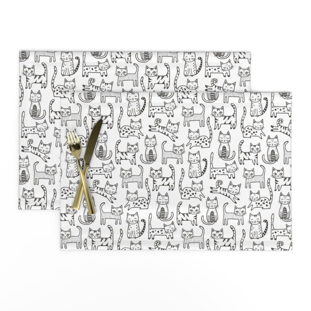 Cats Placemats set of 2 Cats With Stripes Black&white by Etsy
