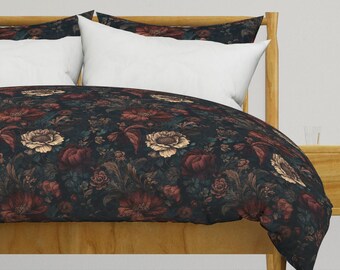 Gothic Bedding - Floral Blooms by 1801prints - Dark Academia Flowers Bold Florals Moody Garden Cotton Sateen Duvet Cover OR Pillow Shams