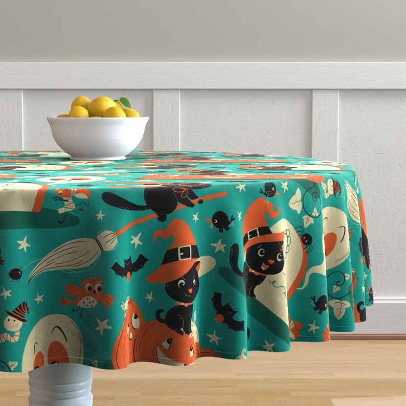 Round Tablecloth Halloween
 Spooky Round Tablecloth Halloween Kitty Witch by Etsy