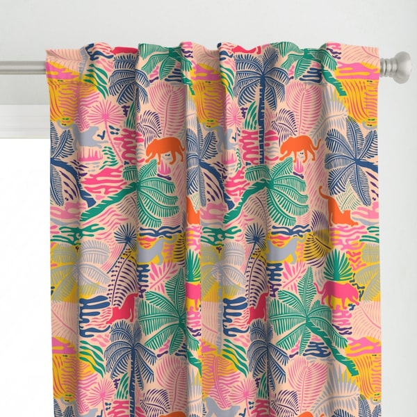 Bright Safari Curtain Panel - Jungle Magic Colorful by evamatise - Rainforest Plants Kids Room Tropical Custom Curtain Panel by Spoonflower