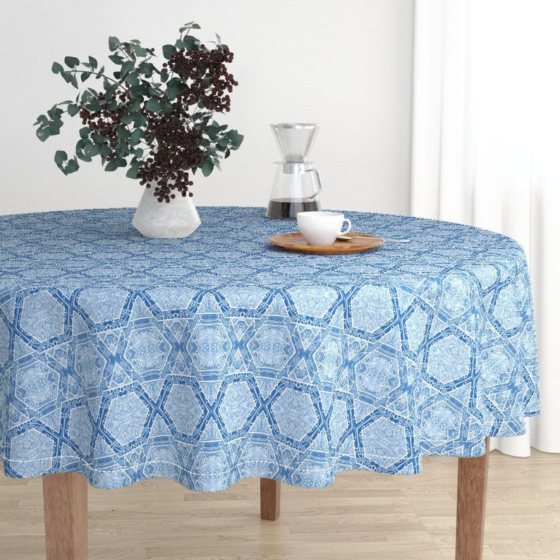 Star Of David Round Tablecloth Hanukkah Cotton Sateen Circle Tablecloth by Spoonflower Hidden Star Blue Too by edsel2084