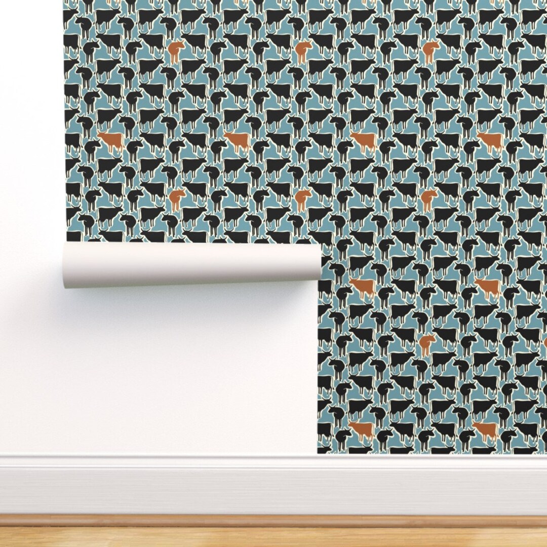Cattle Steer Commercial Grade Wallpaper Down Home by Fernlesliestudio