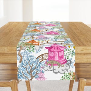 Chinoiserie Table Runner - Pagoda Forest by danika_herrick - Pagoda Leopards Pink And Rust Cotton Sateen Table Runner by Spoonflower