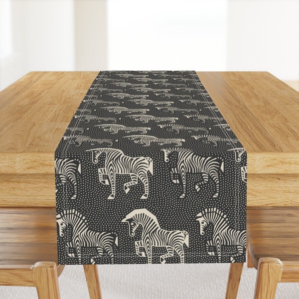 Animal Print Table Runner - Zebra Parade Black by studio_fido -  Black And White Lines Stripes Cotton Sateen Table Runner by Spoonflower