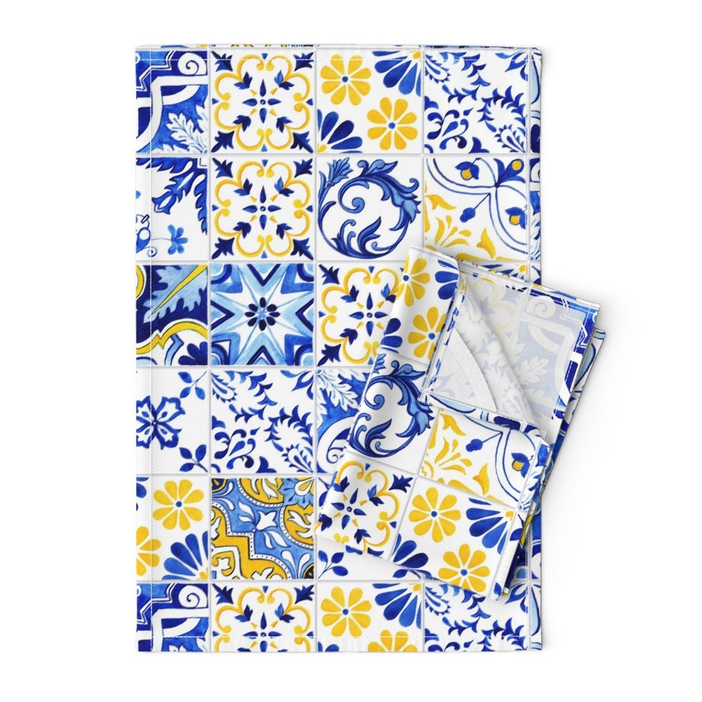 Spanish Tiles Tea Towels set of 2 Detailed Azulejos by Etsy Singapore