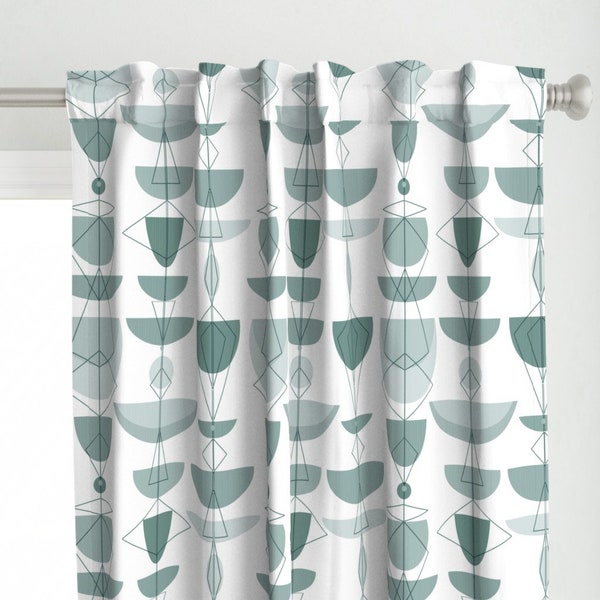 Retro Curtain Panel - Midcentury Post Teal by wren_leyland - Mcm Abstract Modern Row Stripe Bowl Custom Curtain Panel by Spoonflower