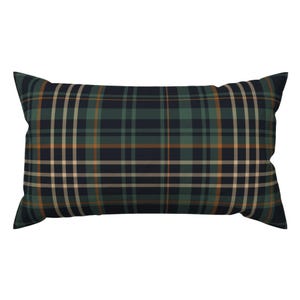 Dark Green Check Lumbar Pillow - Rustic Cabin Autumn Plaid Cozy Fall Rectangle Accent Throw Pillow - Modern Tartan Plaid by tessab_studio