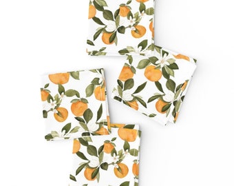 Oranges Cocktail Napkins (Set of 4) - Orange Blossom by mintpeony - Summer Botanical Fruit Citrus Floral Spring Cloth Napkins by Spoonflower