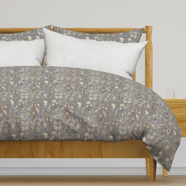 Wildflowers On Gray Bedding - Playa Wildflower by holli_zollinger - Rustic Cotton Sateen Duvet Cover OR Pillow Shams by Spoonflower