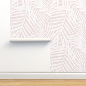Jungle Palm Non-Pasted Wallpaper - Fronds Petal Pink by danika_herrick - Boho Tropical Large Scale Wallpaper Double Roll by Spoonflower