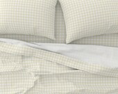 Yellow Beige Plaid Sheets - Tan Taupe Gingham by creativeinchi - Small Scale Gingham Cotton Sateen Sheet Set Bedding by Spoonflower