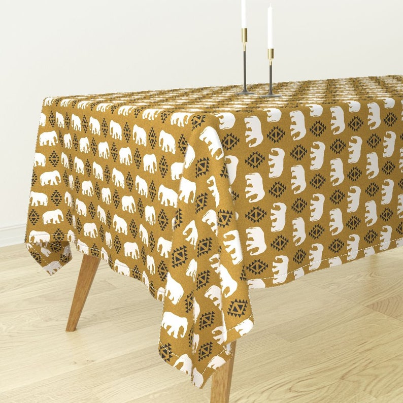 Bohemain Tablecloth Tribal Aztec Elephants Gypsy Indie Cotton Sateen Tablecloth by Spoonflower Elephant Golden Linen by charlottewinter