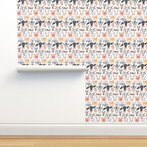 Farm Animals Non-Pasted Wallpaper - Farm Livin&#39; by nick_neuman - Cute Barnyard Watercolor Baby Animals Wallpaper Double Roll by Spoonflower