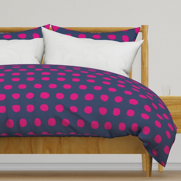 Polka Dots Bedding - Jumbo Dots In Navyfuschia by domesticate - Navy Fuscia Pink Cotton Sateen Duvet Cover OR Pillow Shams by Spoonflower